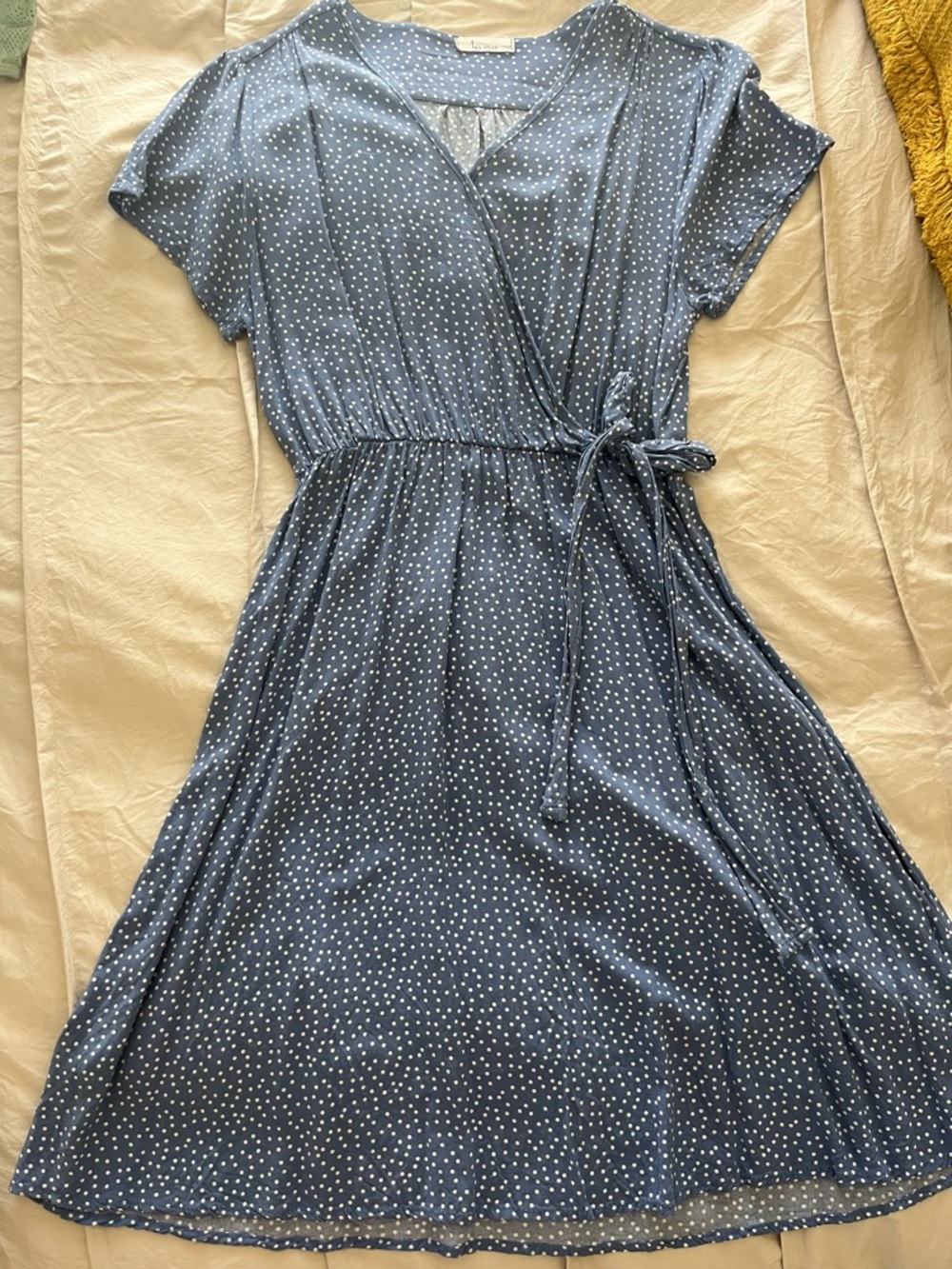 Blue Polka Dot Wrap-Style Women's Dress